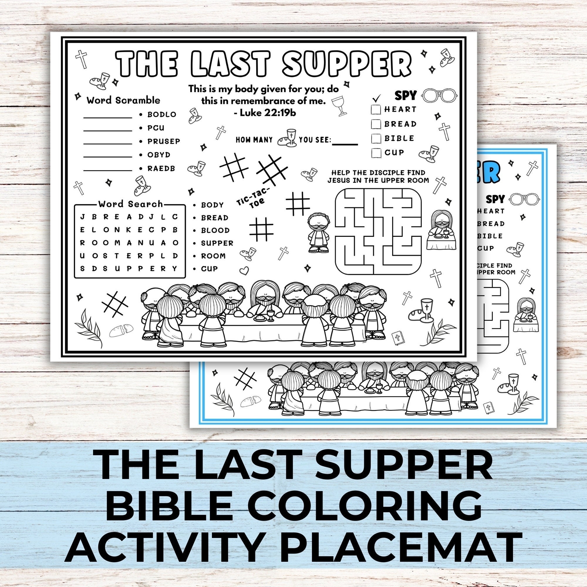 Last Supper Bible Activity Coloring Placemat Christian Easter Sunday School Activity For Kids Children s Church Last Supper Easter Games