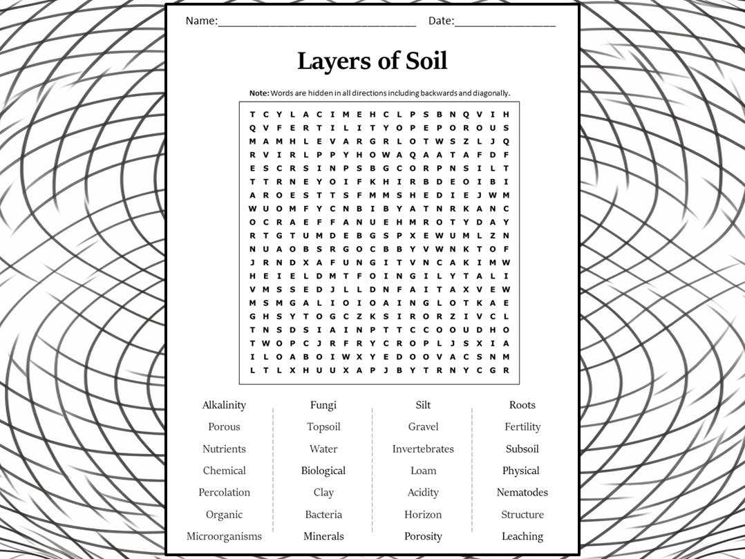 Layers Of Soil Word Search Puzzle Worksheet Activity Teaching Resources