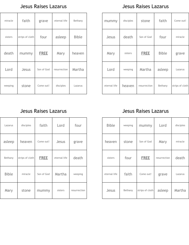 Lazarus Word Search WordMint