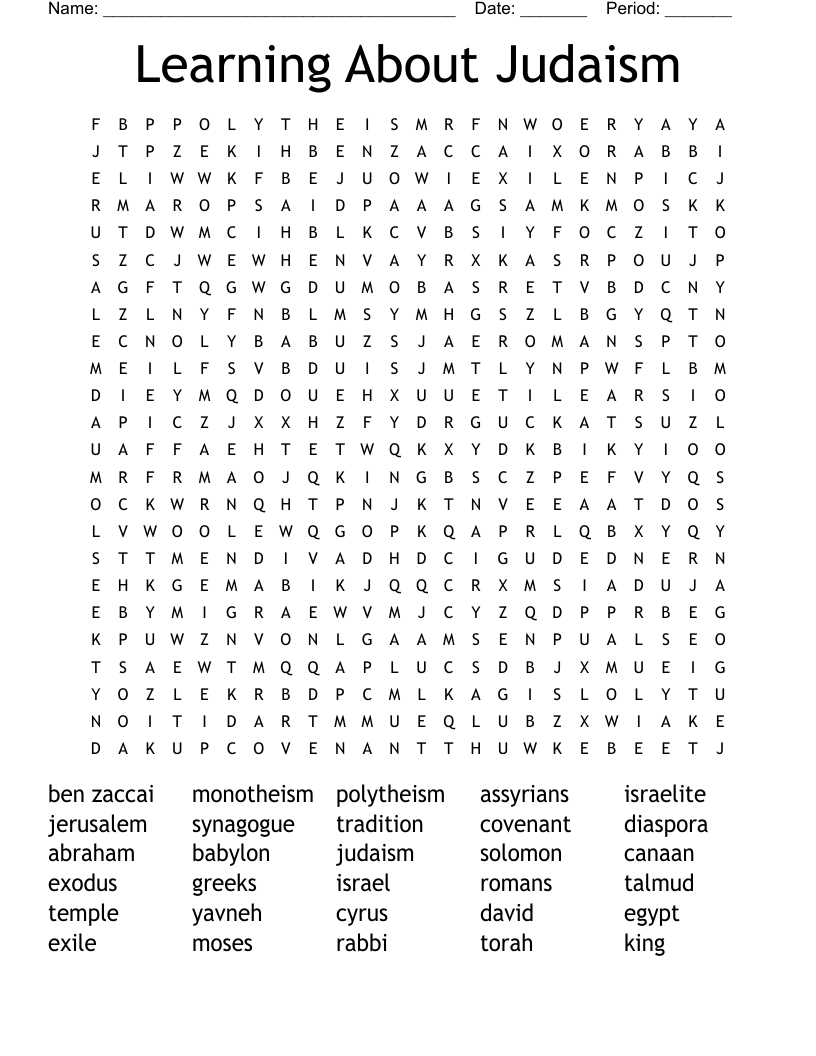 Learning About Judaism Word Search WordMint