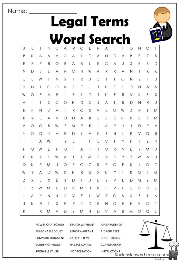 Legal Terms Word Search Monster Word Search