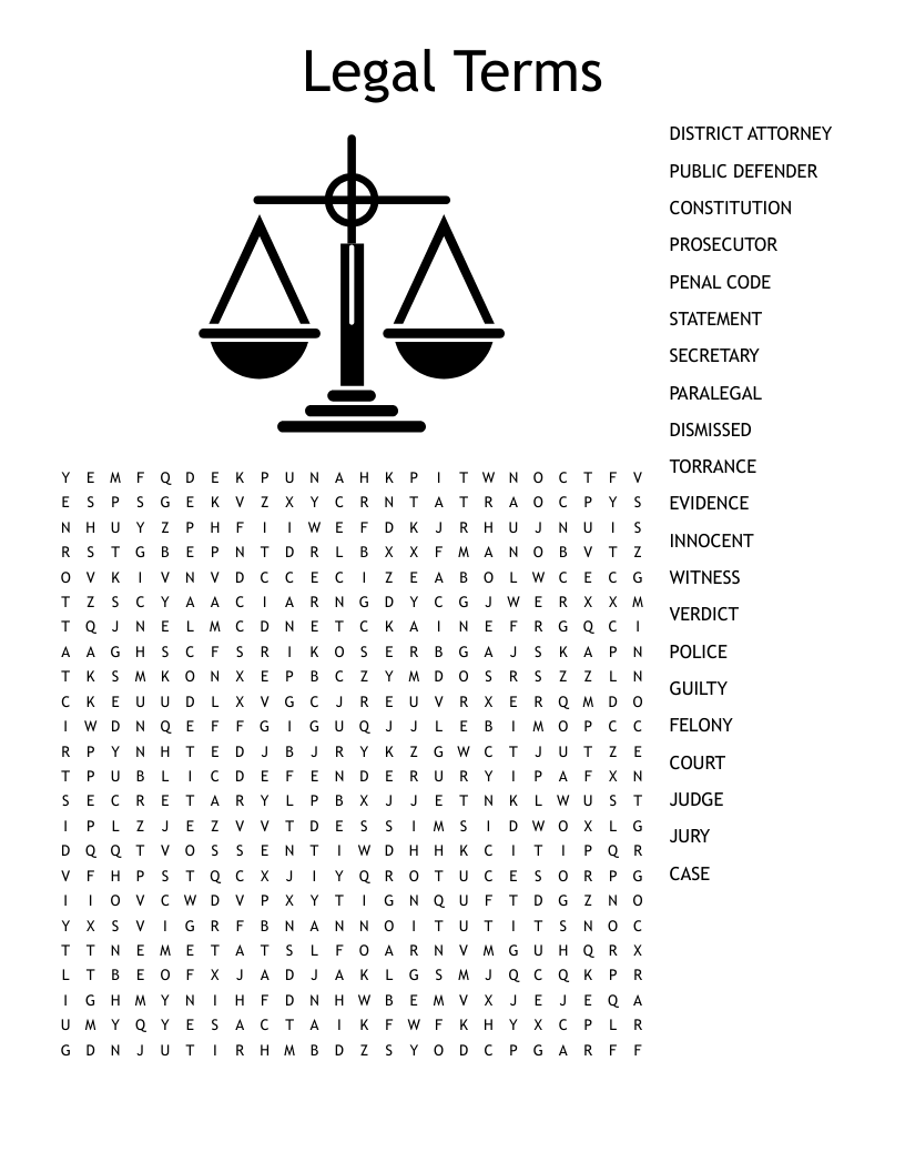 Legal Terms Word Search WordMint
