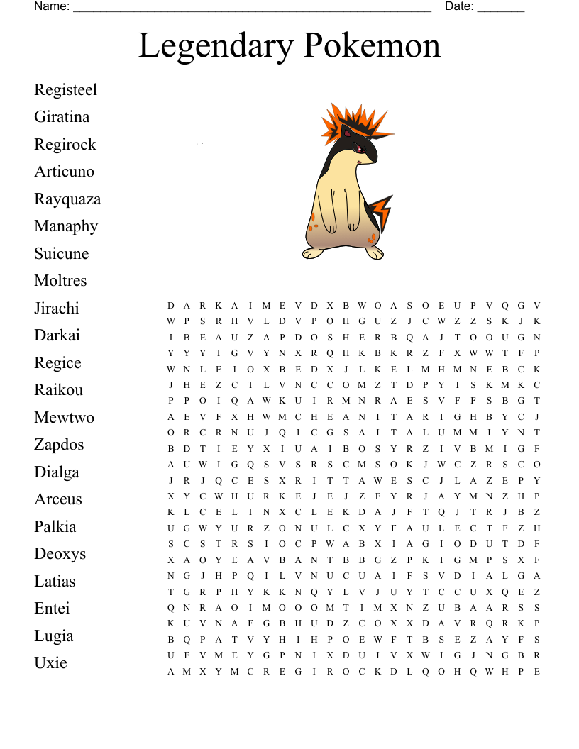 Legendary Pokemon Word Search WordMint