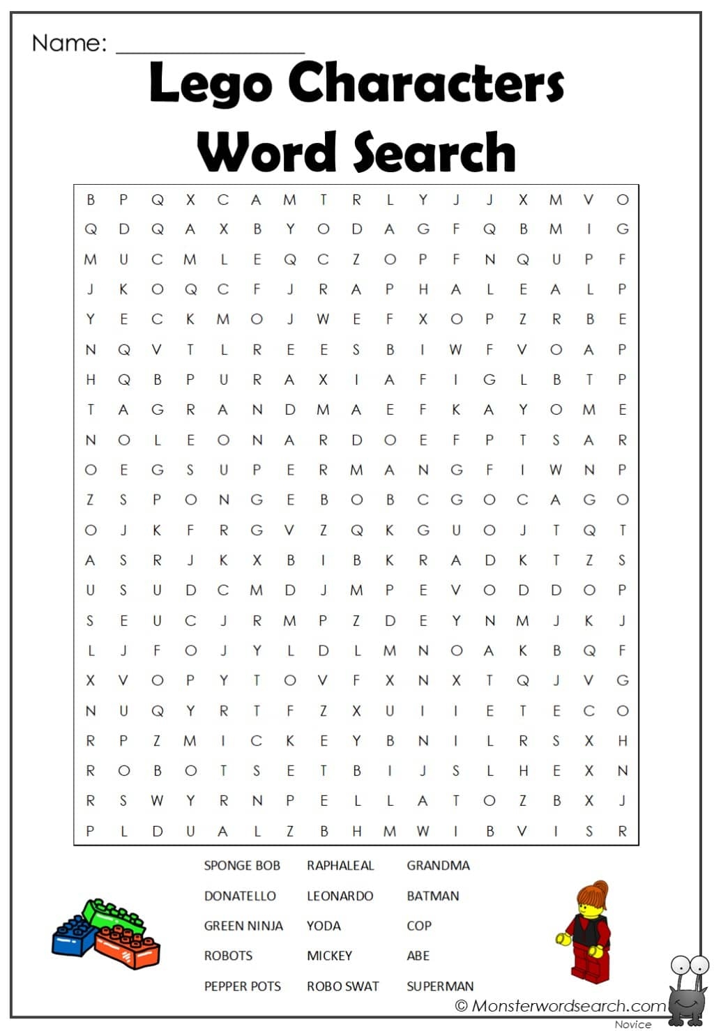 Lego Characters Word Search Monster Word Search