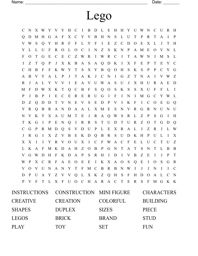 Lego Word Search WordMint