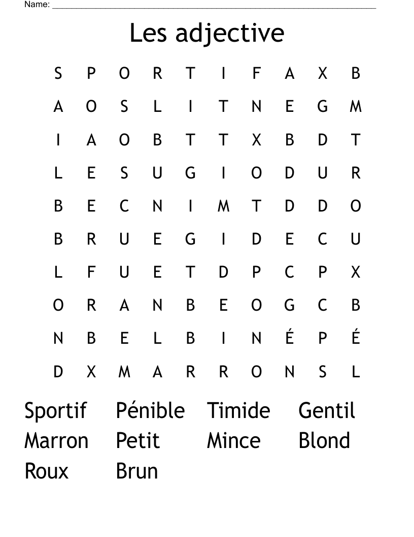 Printable Adjective Word Search