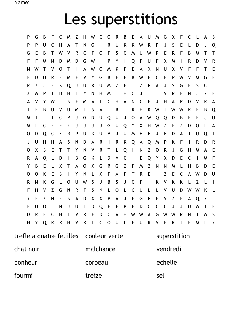Les Superstitions Word Search WordMint