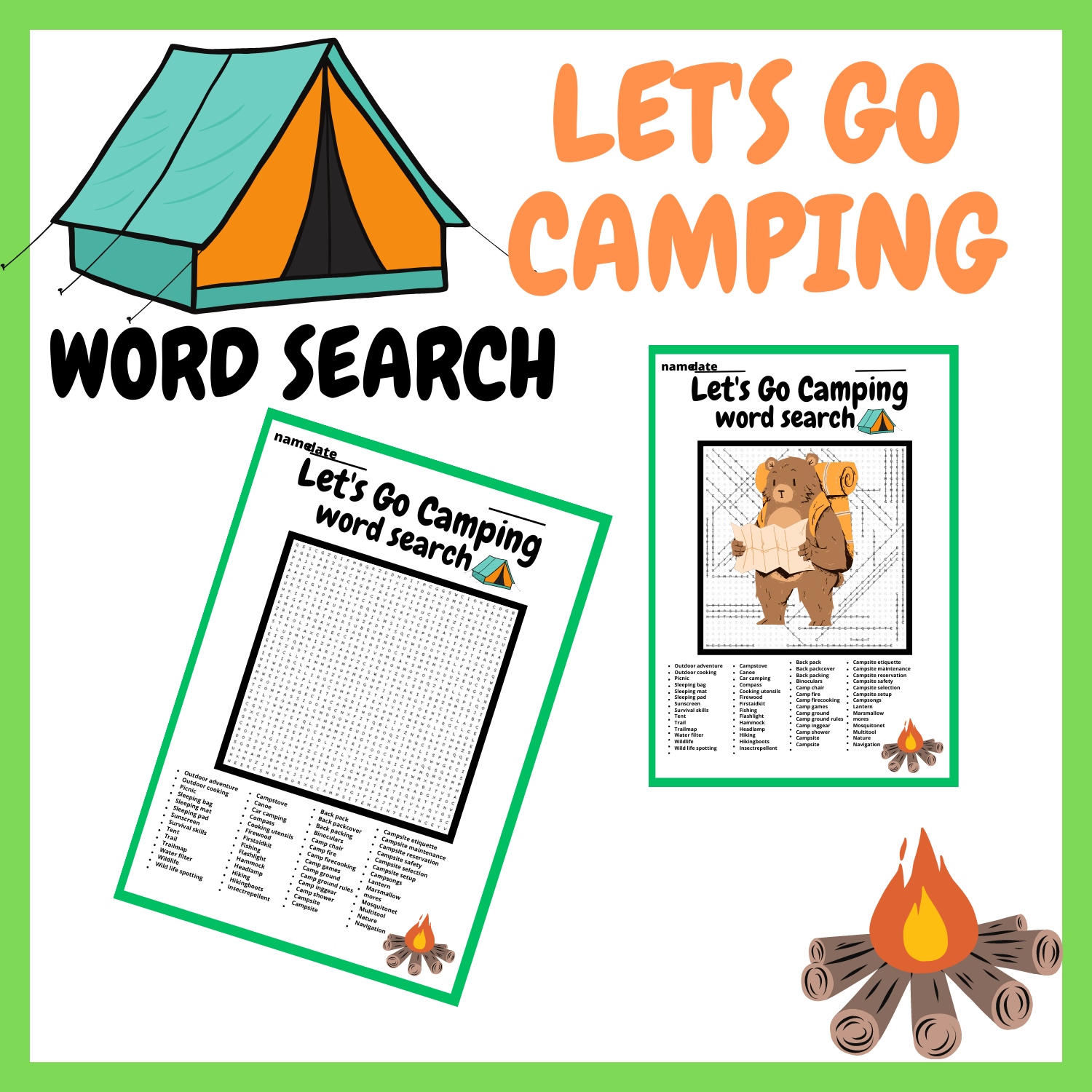 Hiking Word Search Free Printable