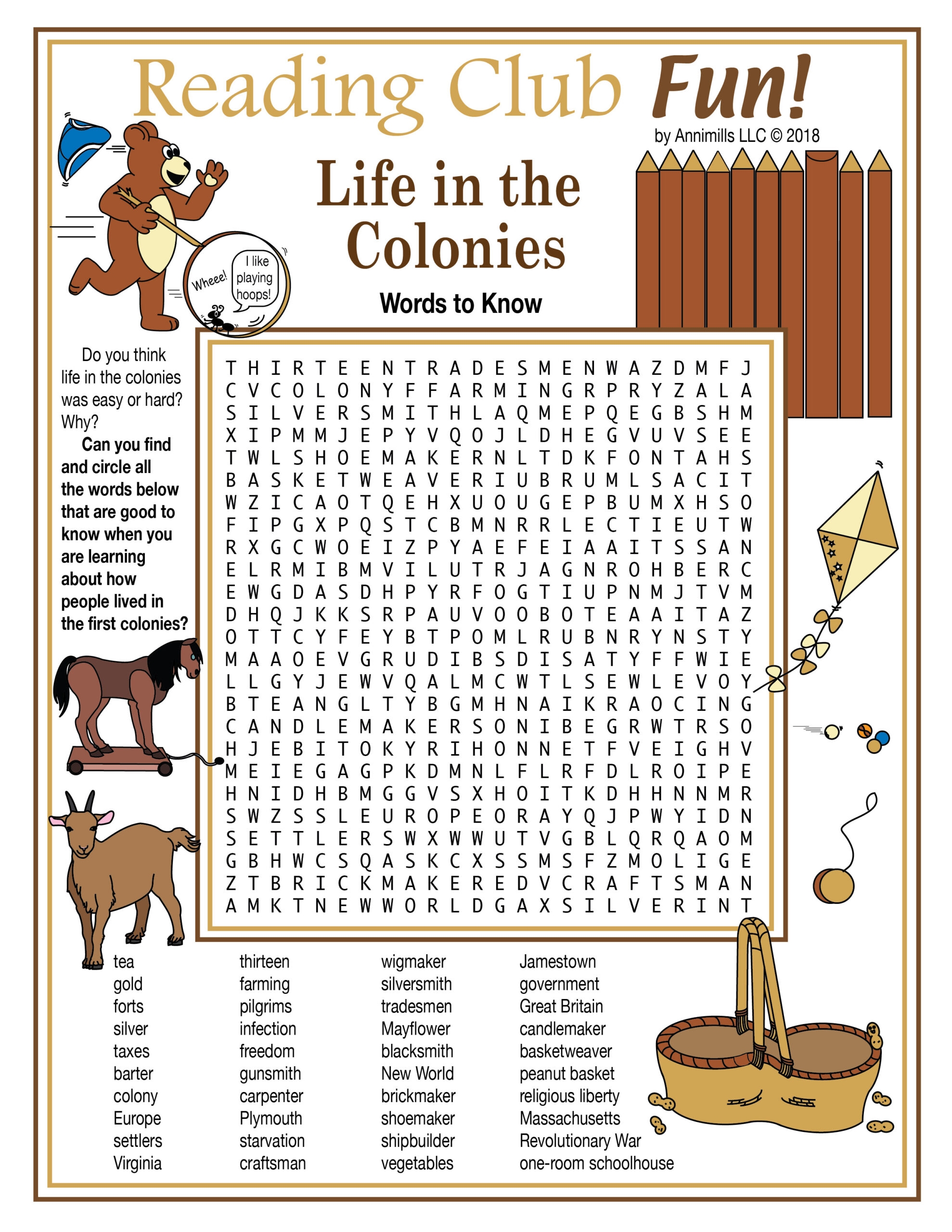 Life In The Colonies American History Printable Word Search Puzzle Made By Teachers