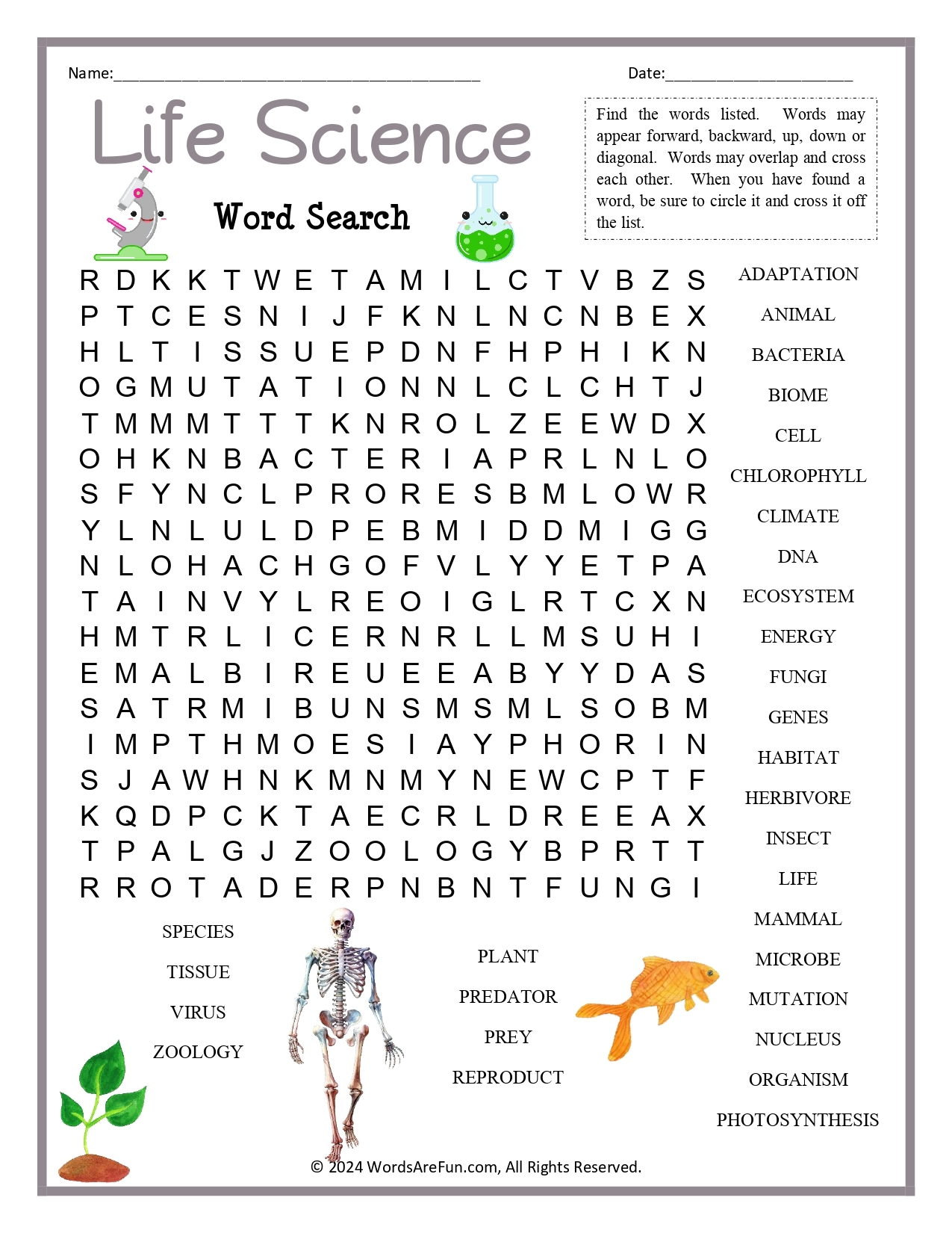 Life Science Word Search PDF Life Science Word Search PDF