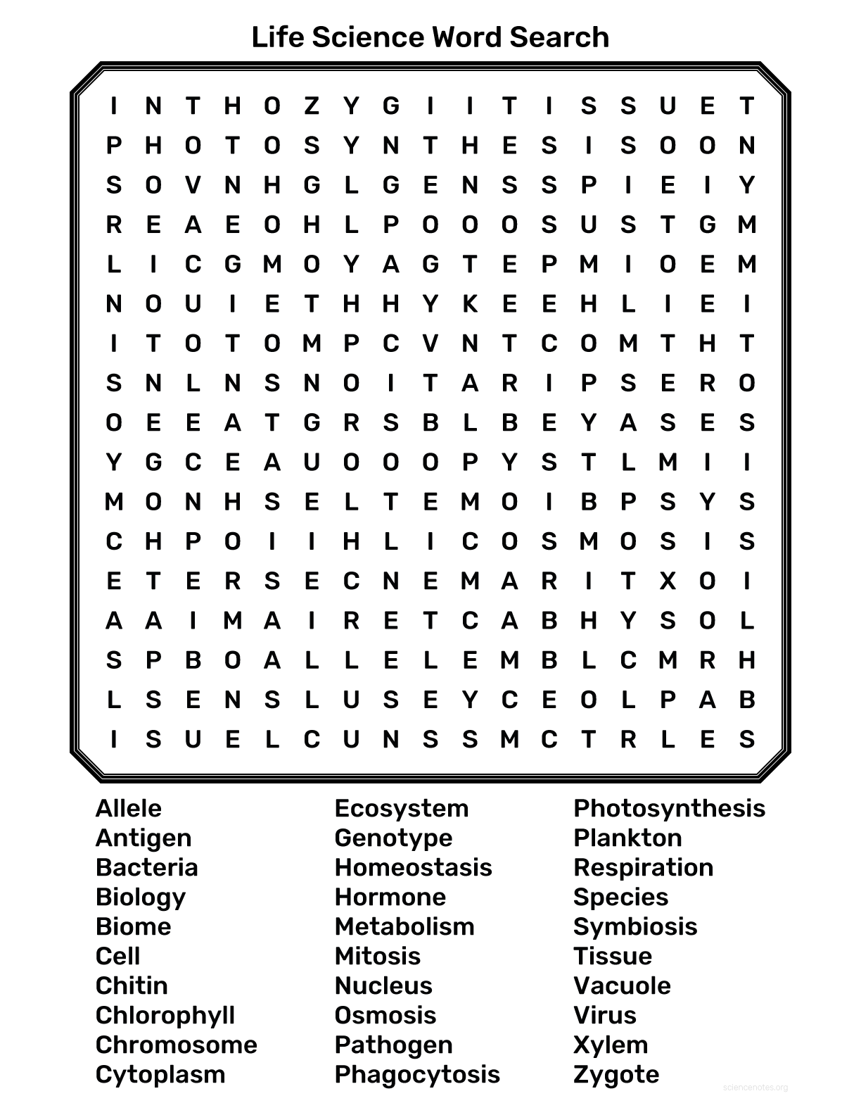 Printable Virus Word Search