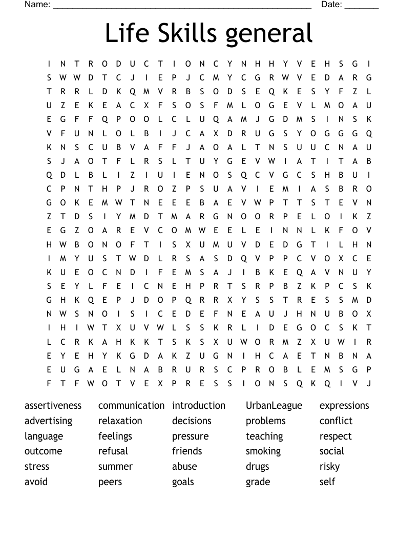 Life Skills General Word Search WordMint