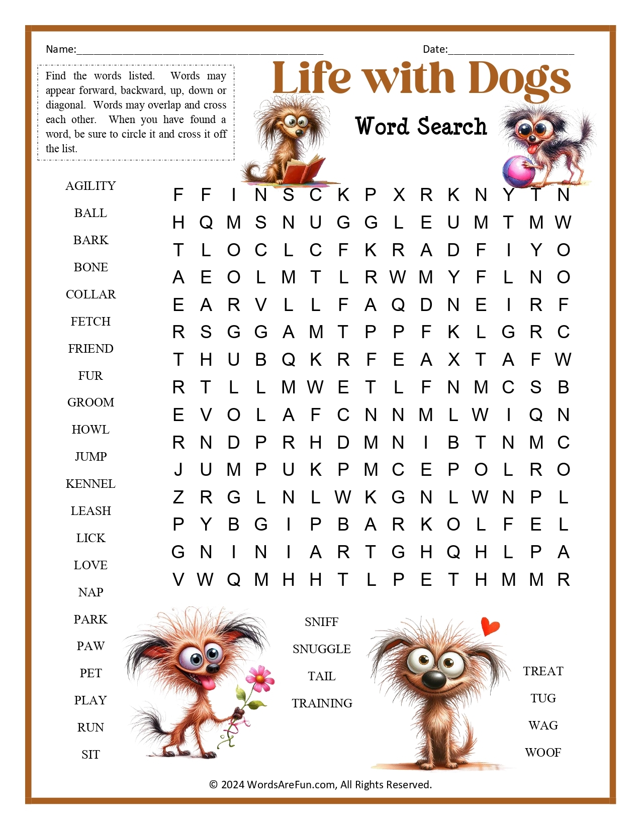 Free Printable Word Search Puzzles Dogs