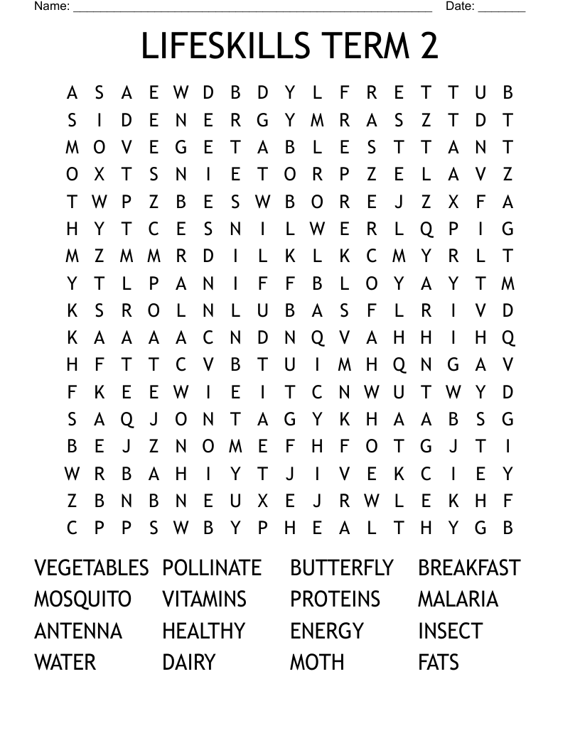 LIFESKILLS TERM 2 Word Search WordMint