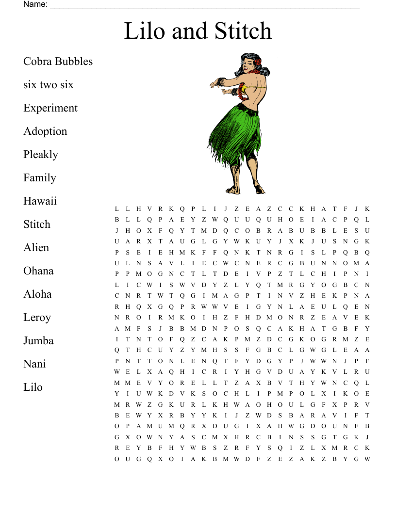 Lilo And Stitch Word Search WordMint