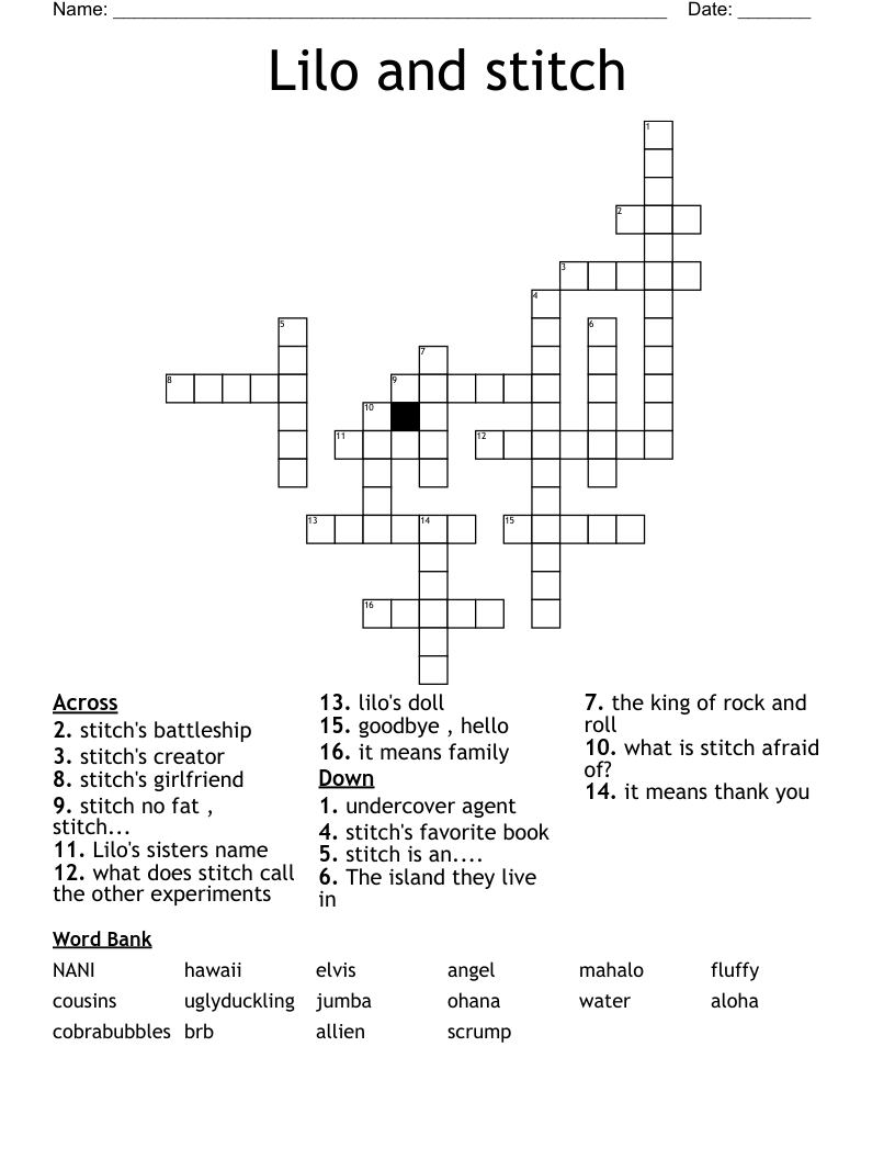 Lilo And Stitch Word Search WordMint
