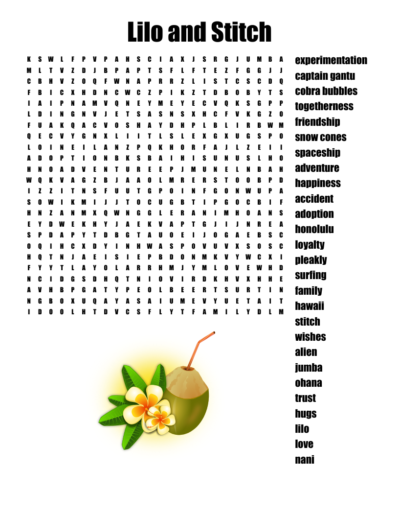 Lilo And Stitch Word Search WordMint