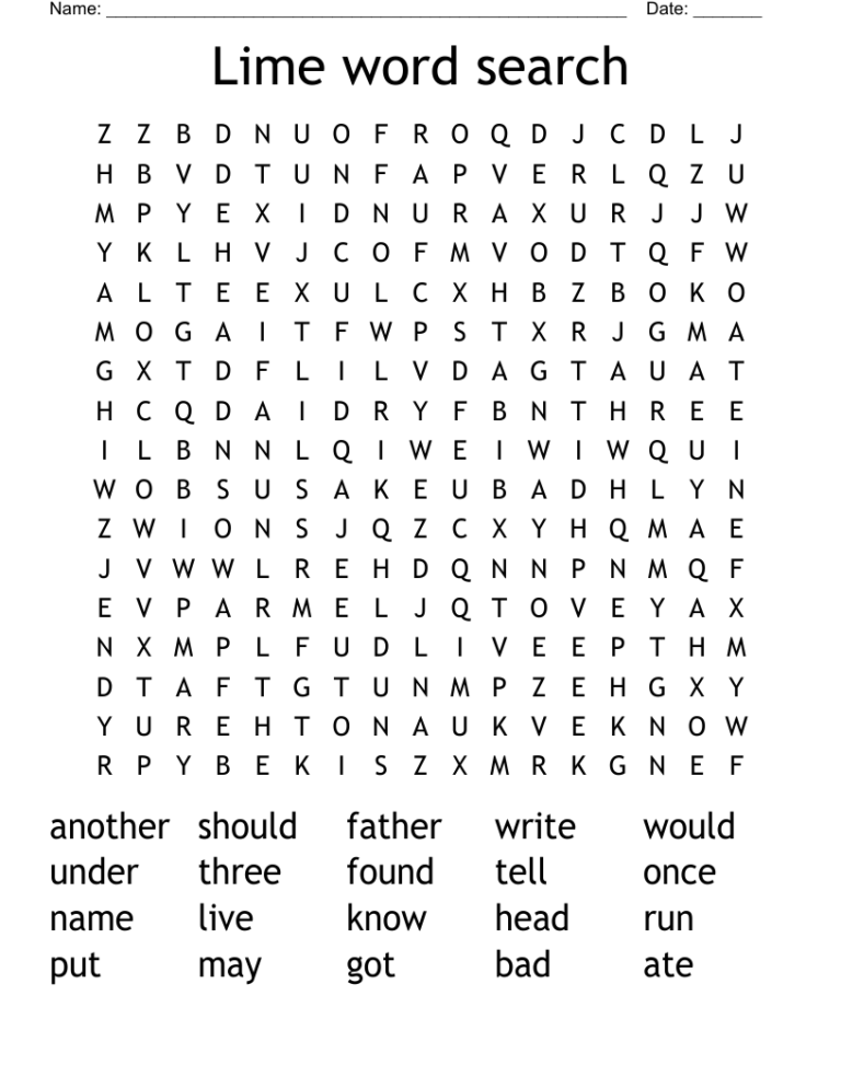 Lime Word Search WordMint