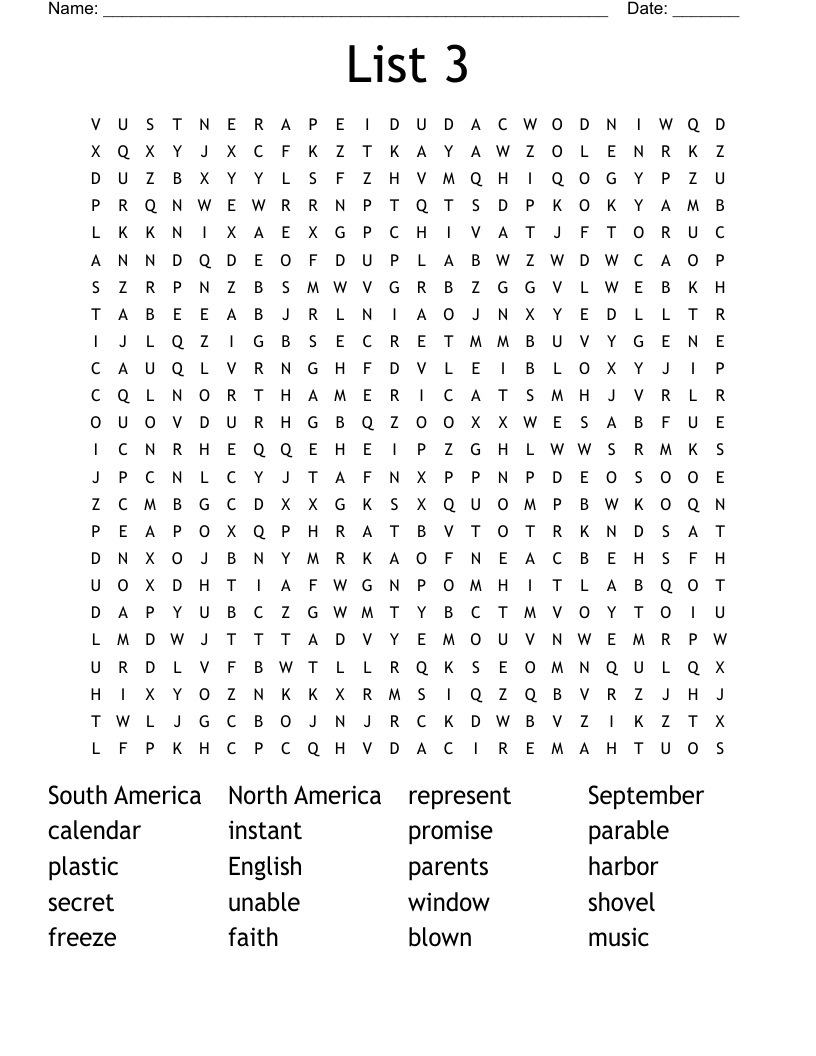 Continents Word Search Printable