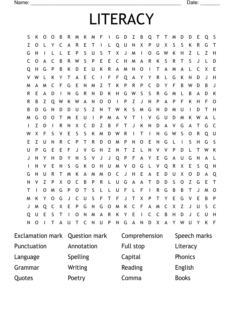 LITERACY Word Search WordMint