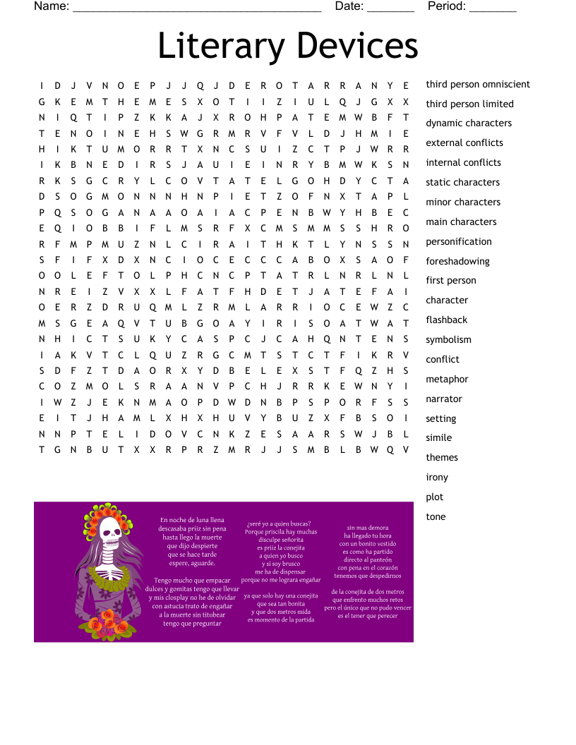 Literary Devices Word Search WordMint