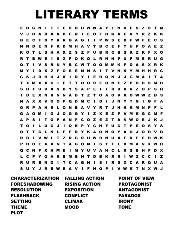 LITERARY TERMS Word Search WordMint