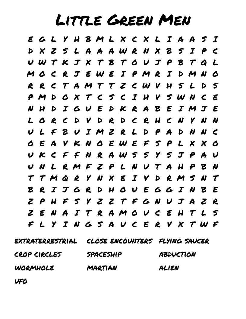 Little Green Men Word Search WordMint