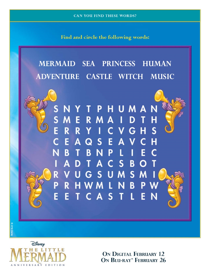 Little Mermaid Word Search Free Disney Activity Page Mama Likes This