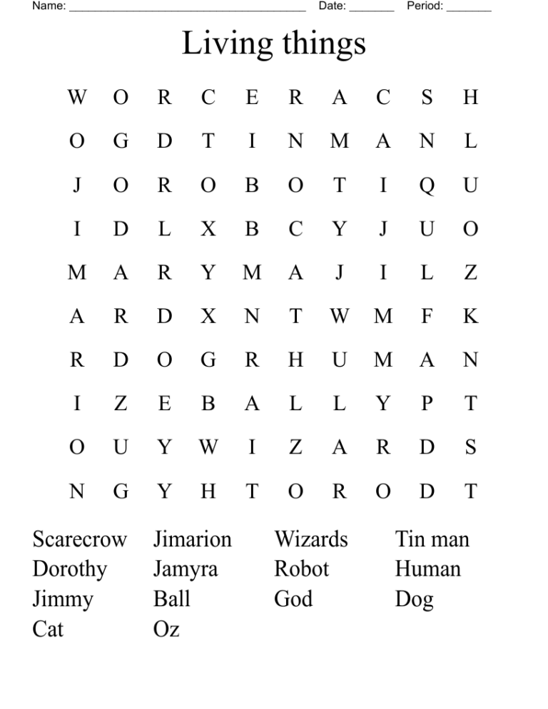 Living Things Word Search WordMint