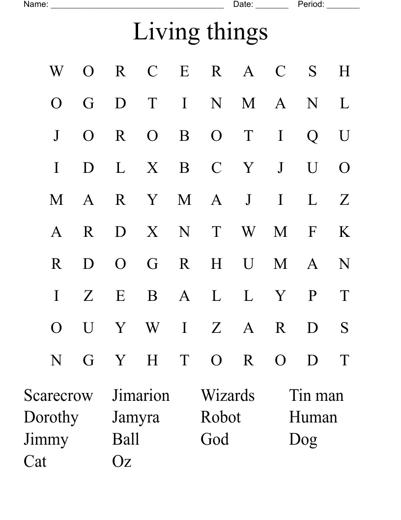 Living Things Word Search WordMint