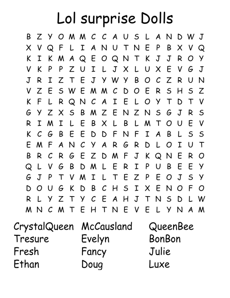 Lol Surprise Dolls Word Search WordMint