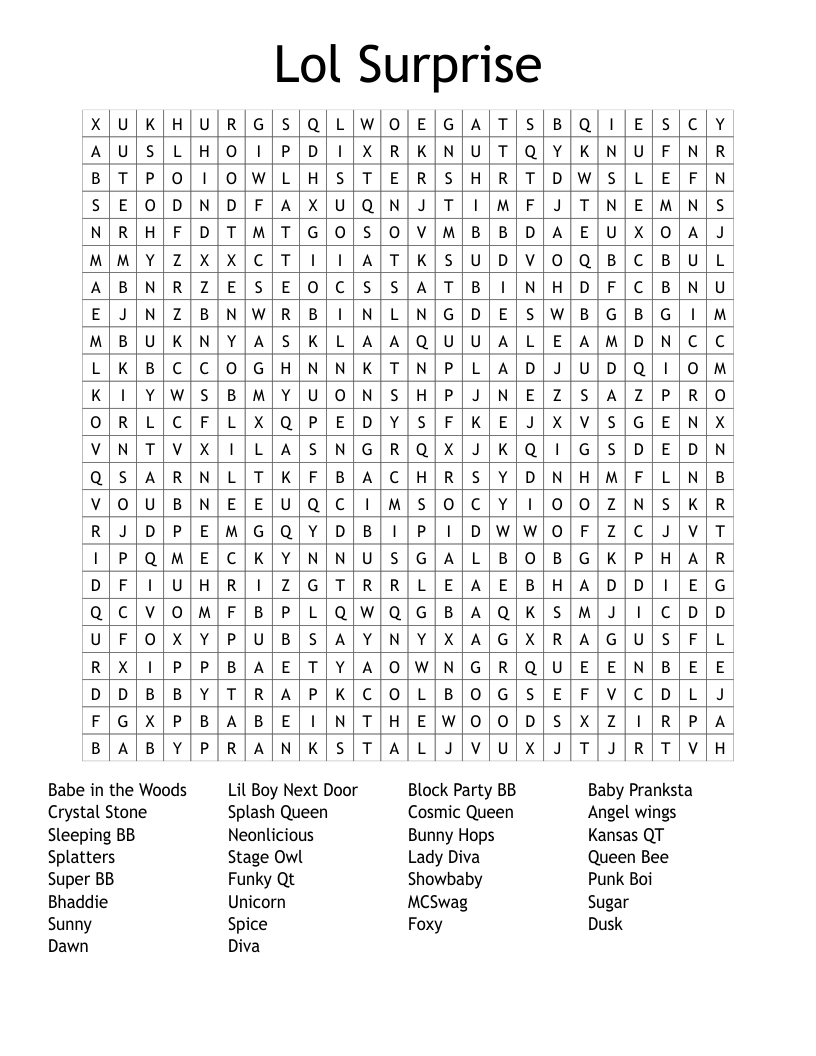Lol Surprise Word Search WordMint