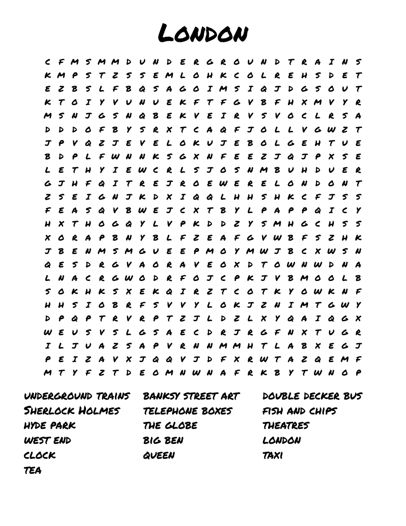 London Word Search WordMint