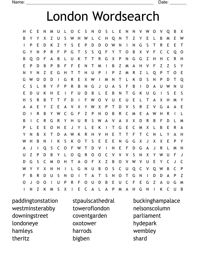 London Wordsearch WordMint London Wordsearch WordMint