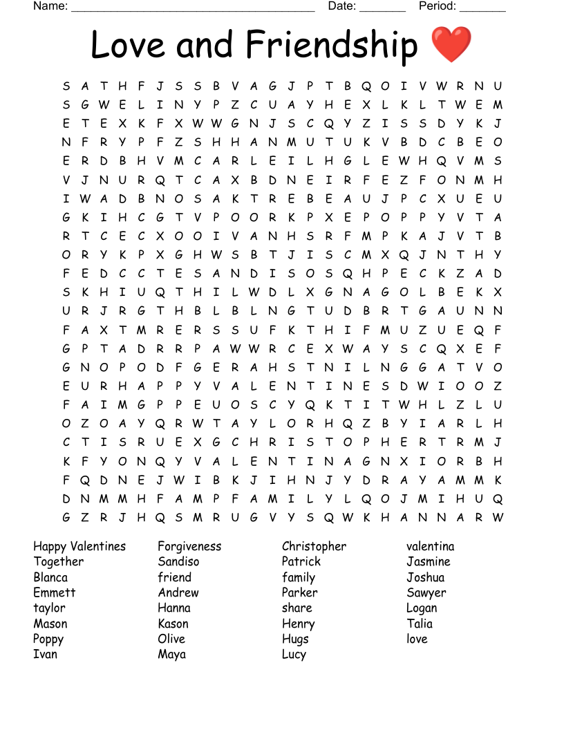 Love And Friendship Word Search WordMint