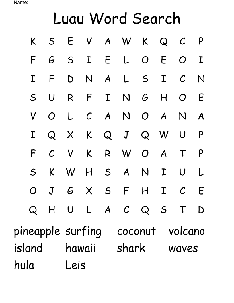 Luau Word Search WordMint