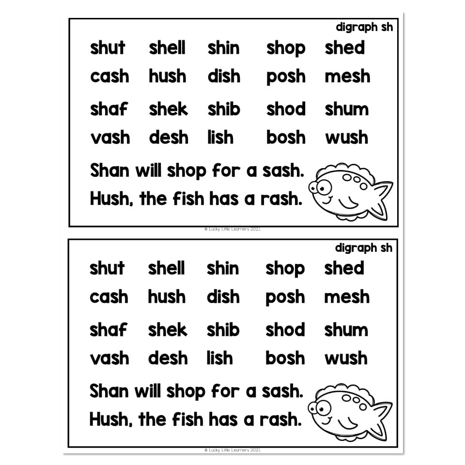 Lucky To Learn Phonics Digraphs SH Word And Sentence List 