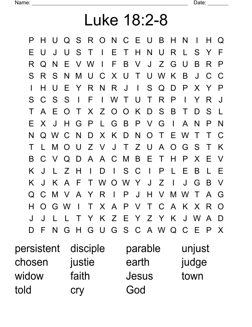 Luke 18 2 8 Word Search WordMint