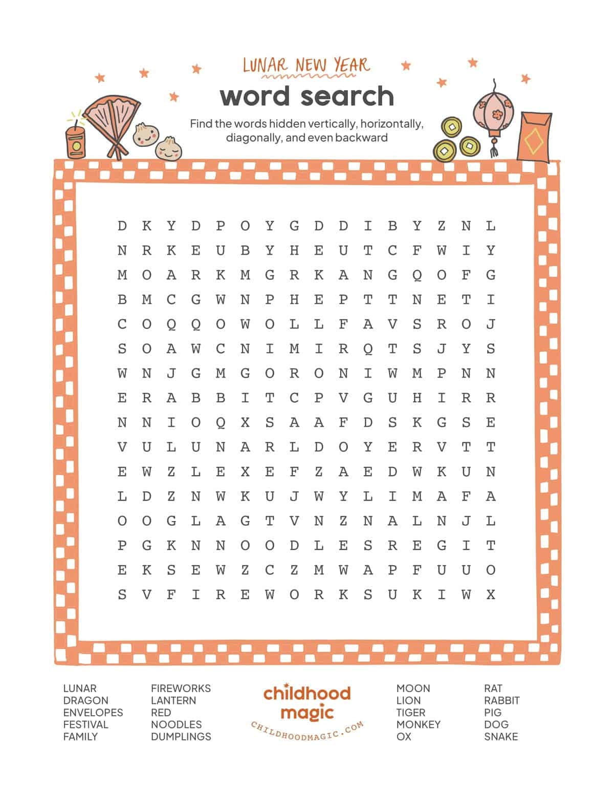 Lunar New Year Word Search Childhood Magic