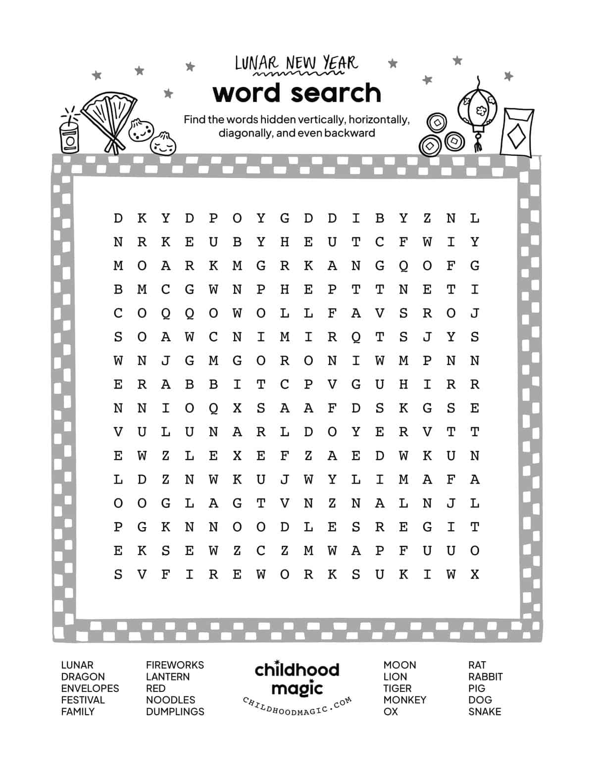 Lunar New Year Word Search Childhood Magic