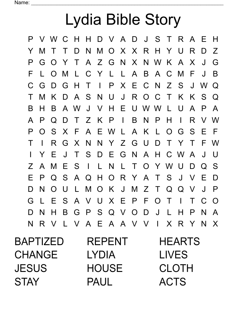Lydia Bible Story Word Search WordMint