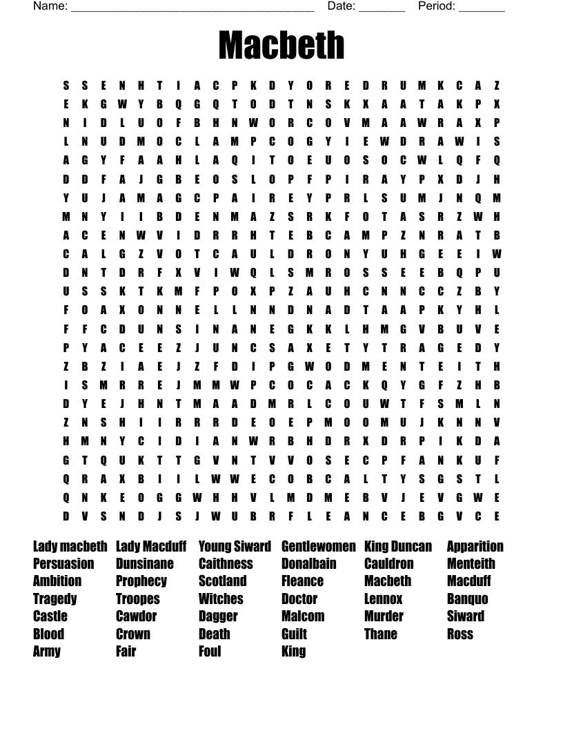 Macbeth Word Search WordMint