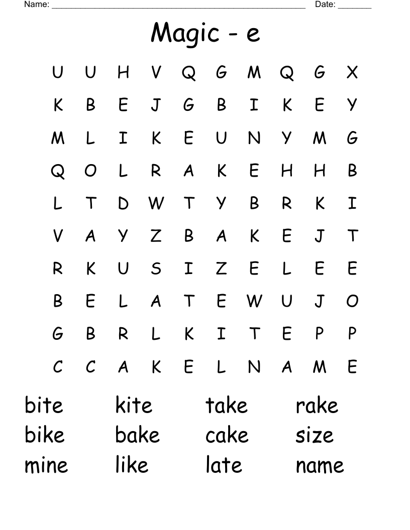 Magic E Word Search WordMint