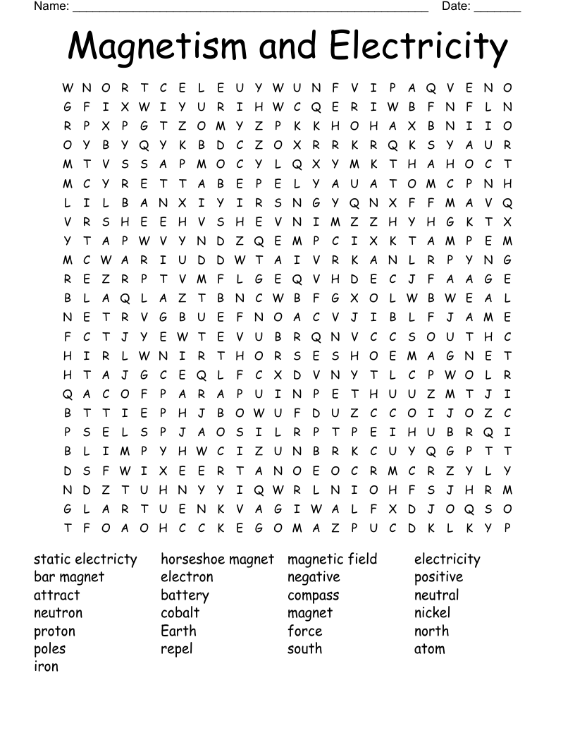 Magnetism Word Search WordMint