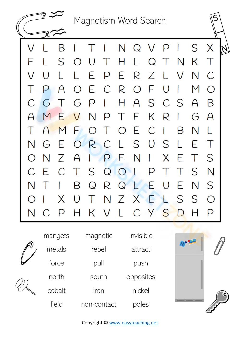 Magnets Word Search Printable