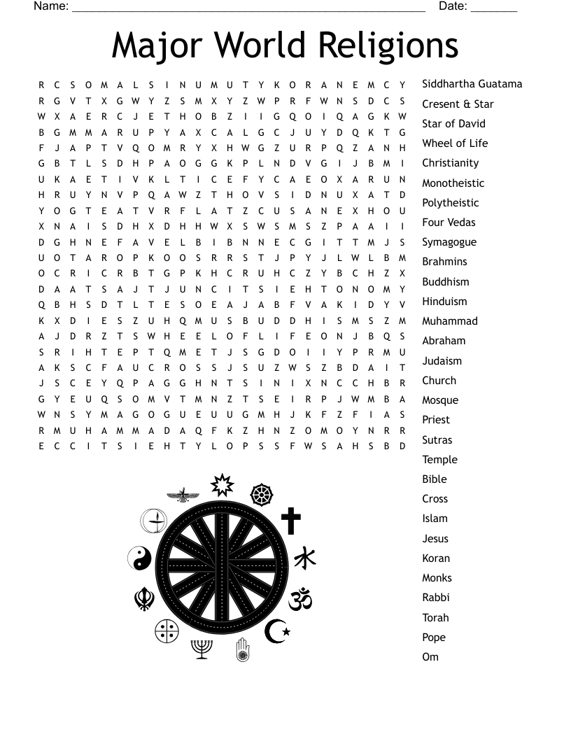 Major World Religions Word Search WordMint