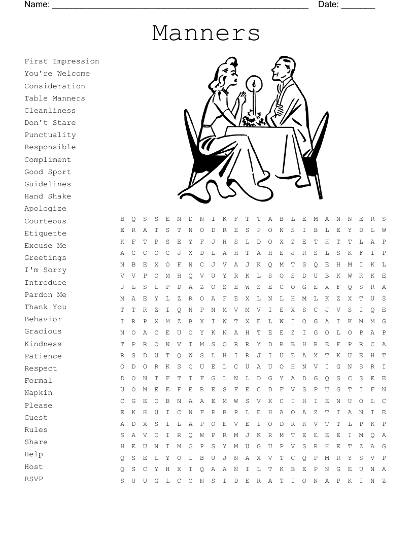 Manners Word Search WordMint
