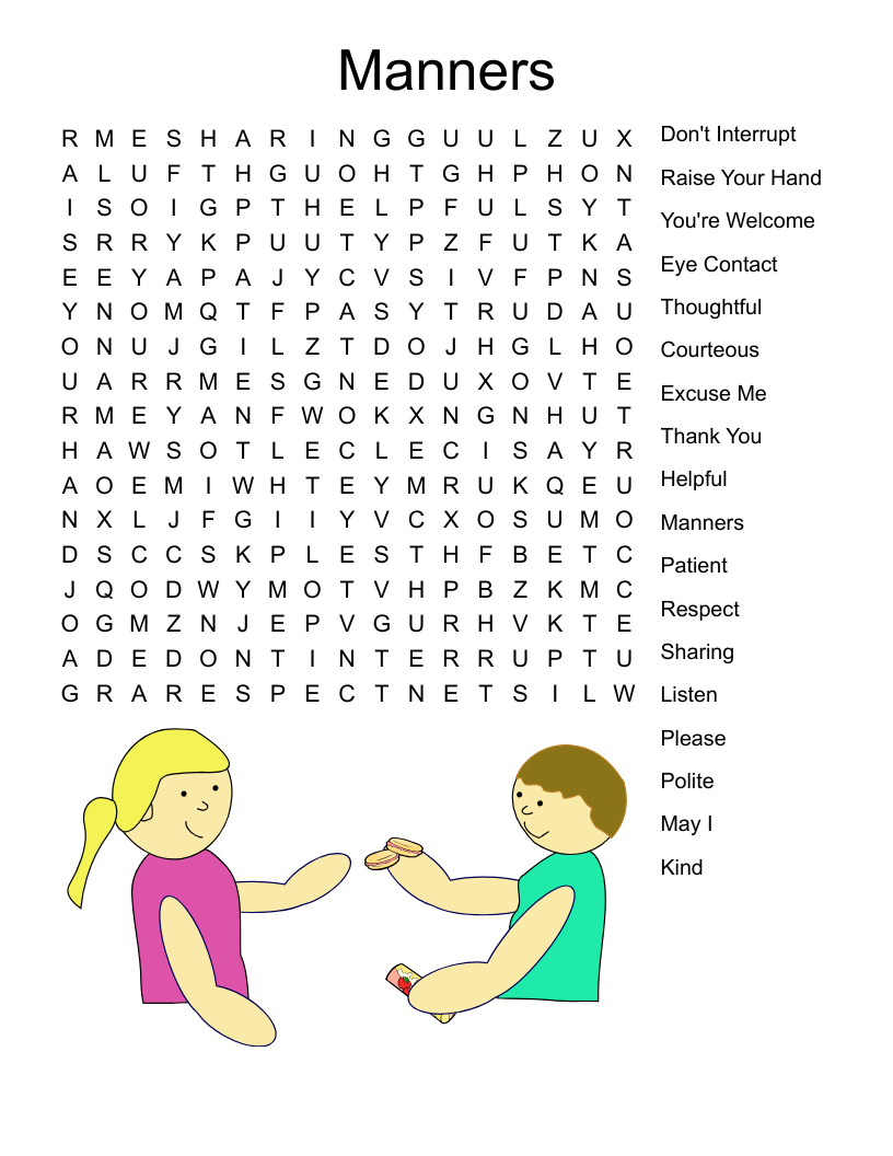 Manners Word Search WordMint