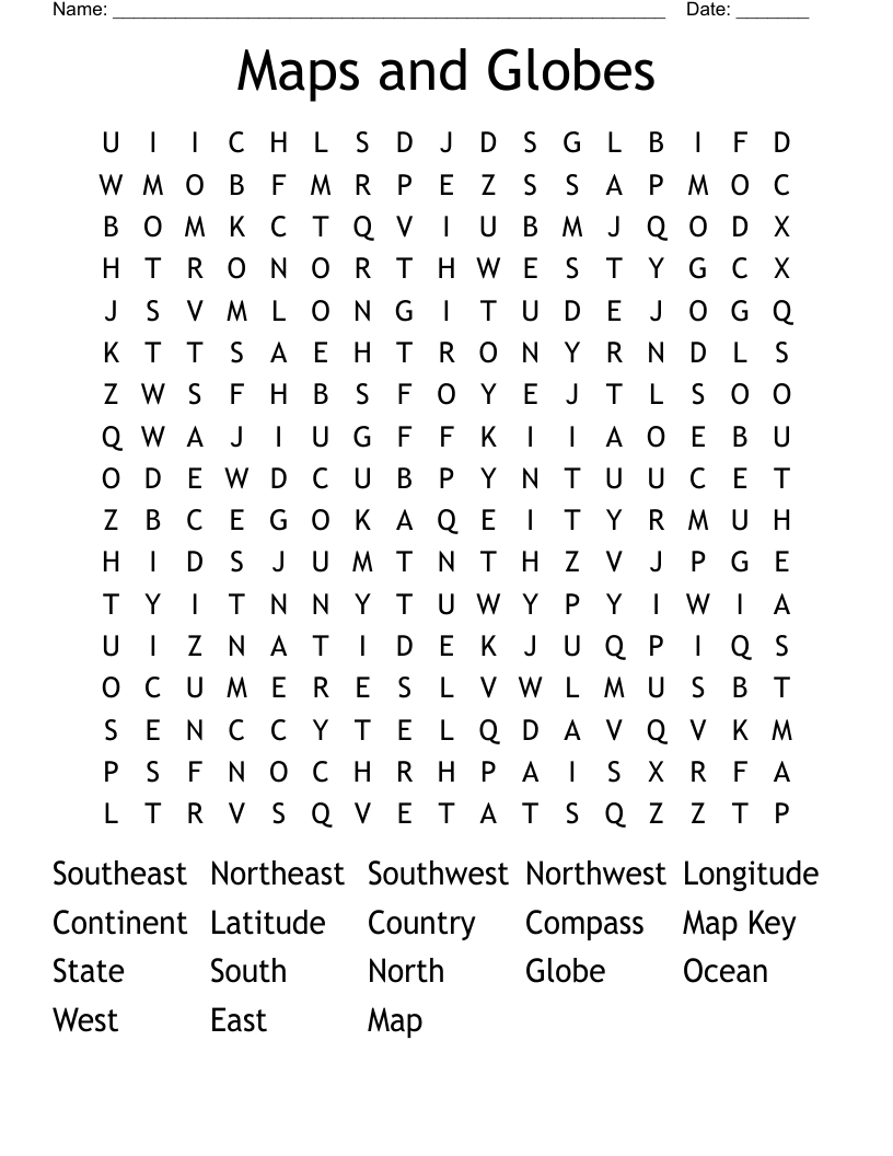 Map Skills Word Search Printable