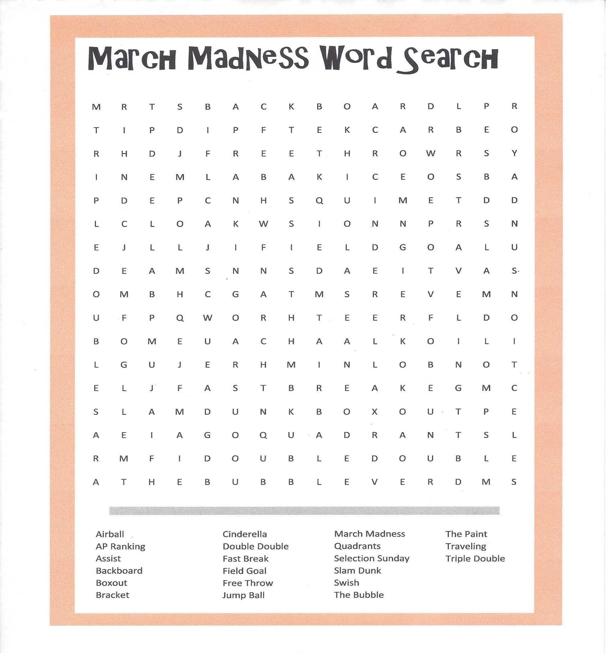 March Madness Basketball Word Search Digital Download Etsy